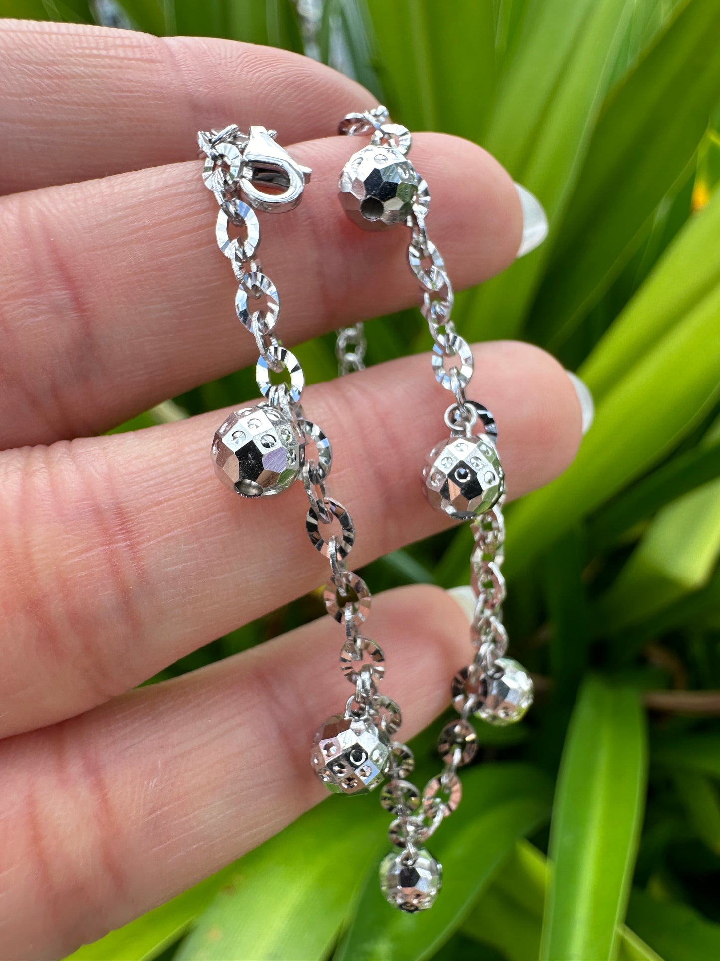 18K White Gold Diamond Cut Ball Charm Bracelet