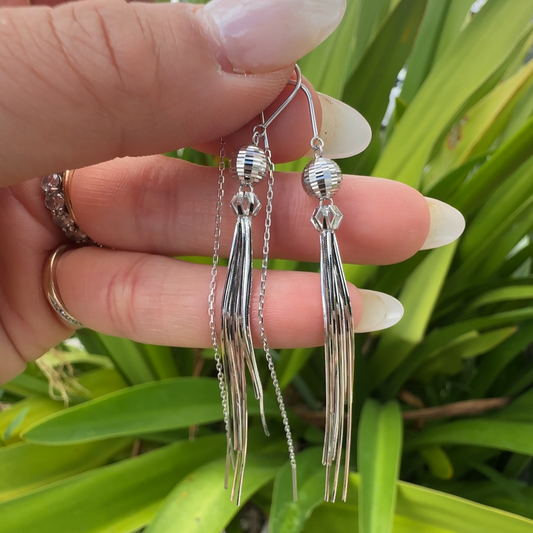 18K White Gold DC Threaded Beaded Earrings