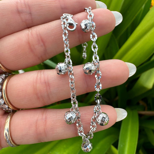 18K White Gold Diamond Cut Ball Charm Bracelet