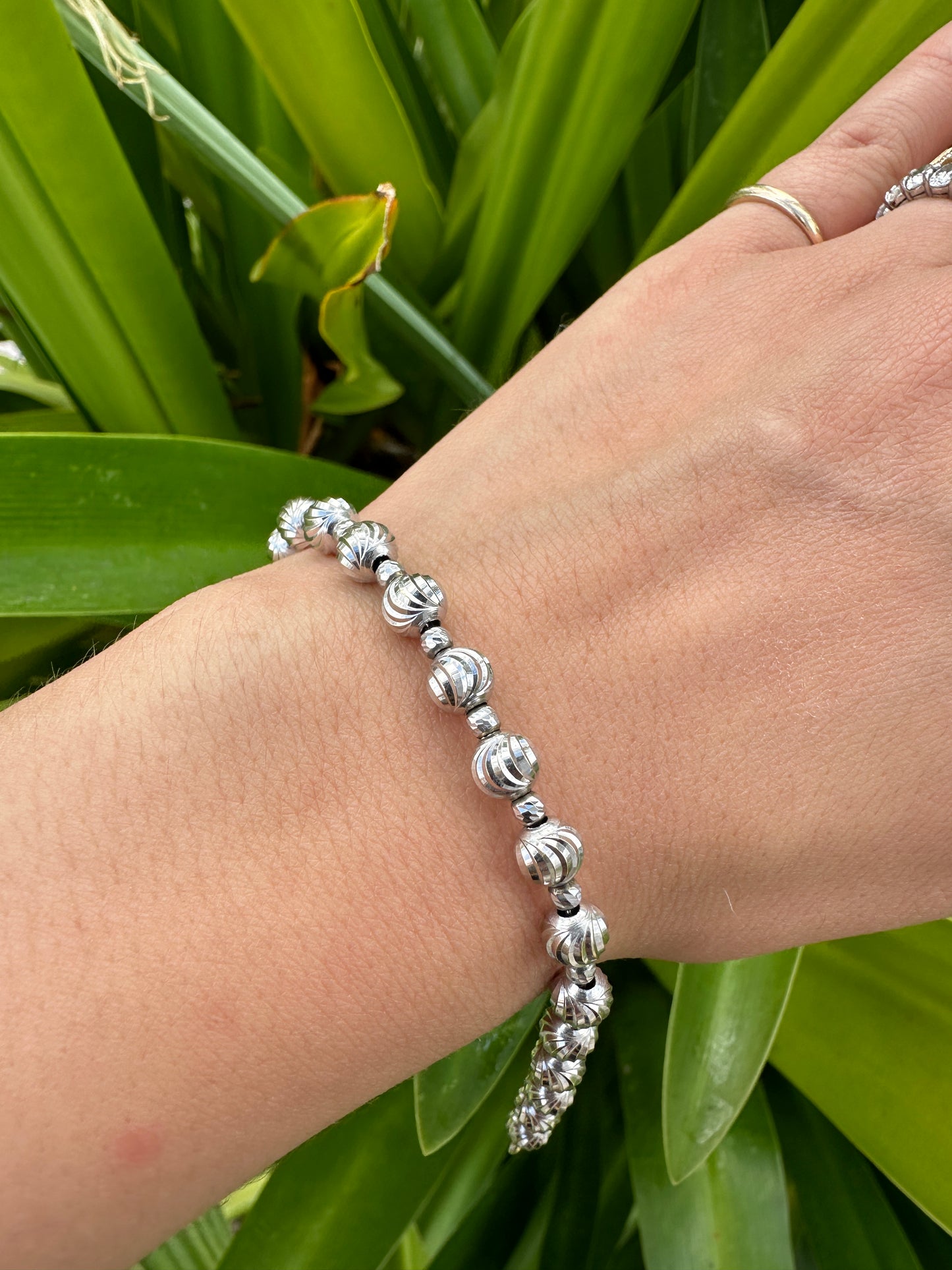 18K White Gold Moon Cut Beaded Bracelet