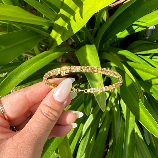 18K Yellow Gold 2 Row Beaded Stiff Bangle