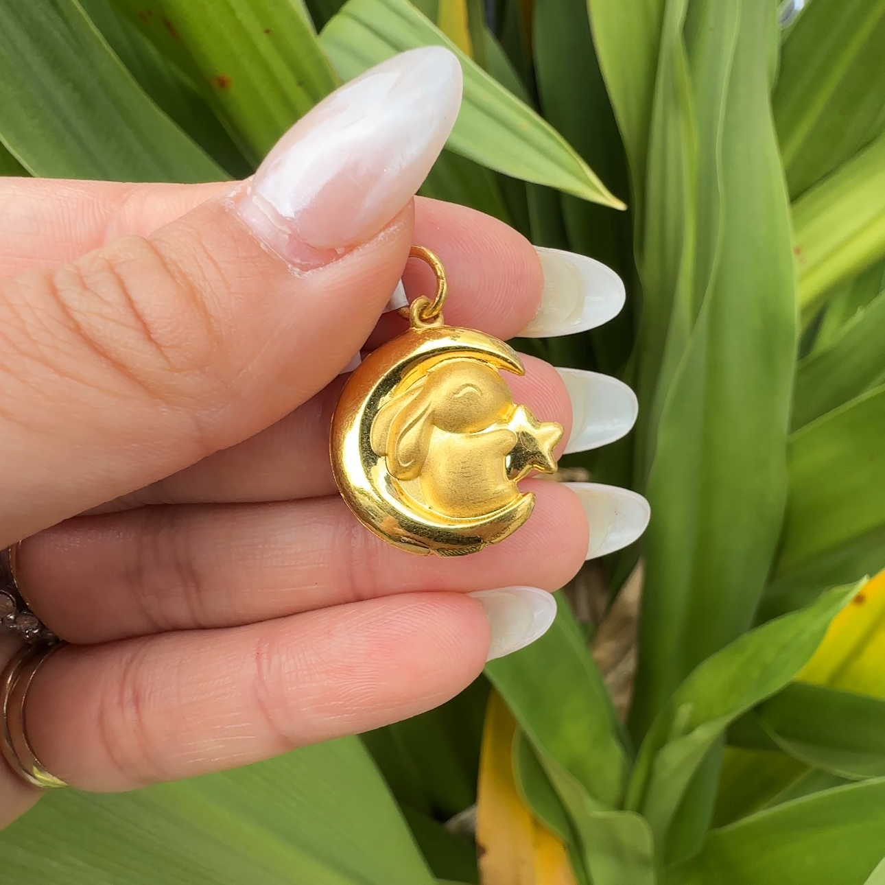 24K Bunny and Moon Pendant