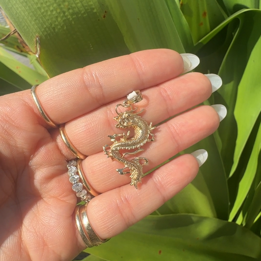 18K Yellow Gold Full Body Mini Dragon Pendant