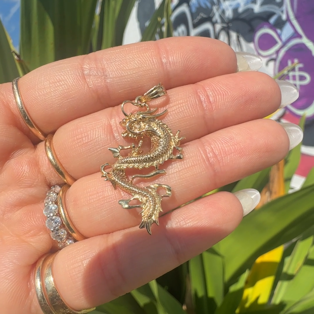 18K Yellow Gold Full Body Dragon Pendant