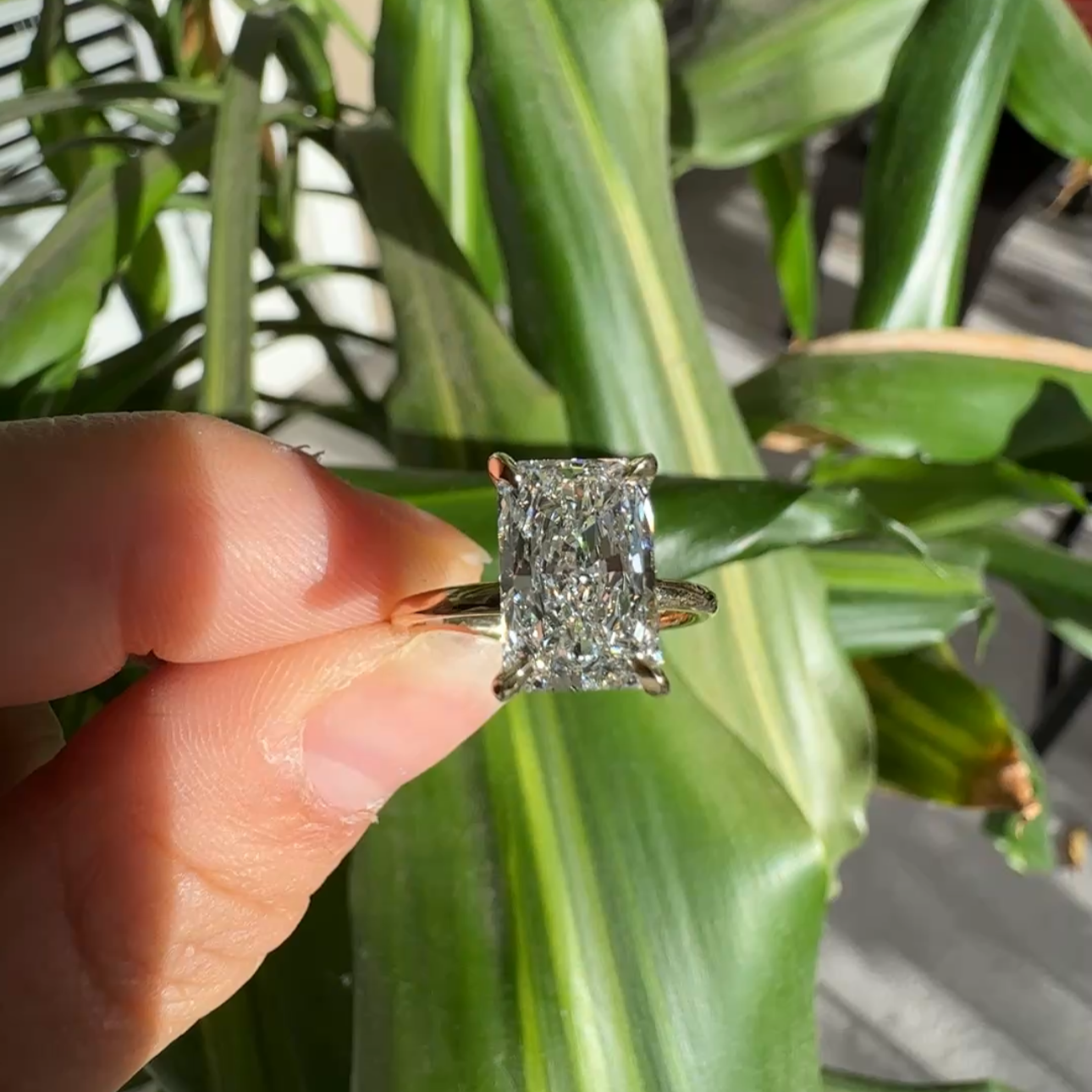 3.02CTS Radiant E VVS2 Lab Grown Engagement Ring with 14KY Solitaire Band