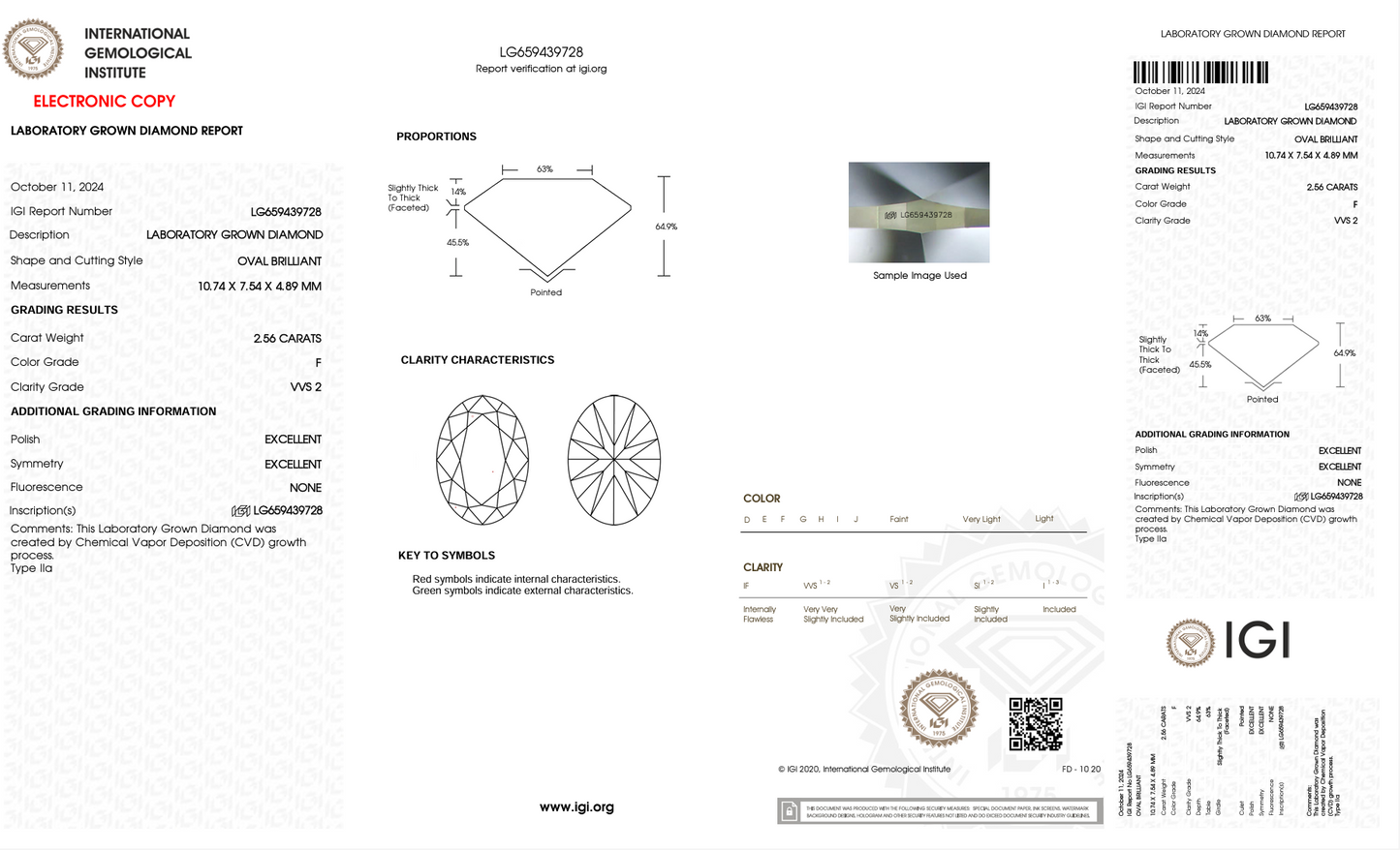 2.56CTS F VVS2 Lab-Grown Oval Engagement Ring with 14KW Setting